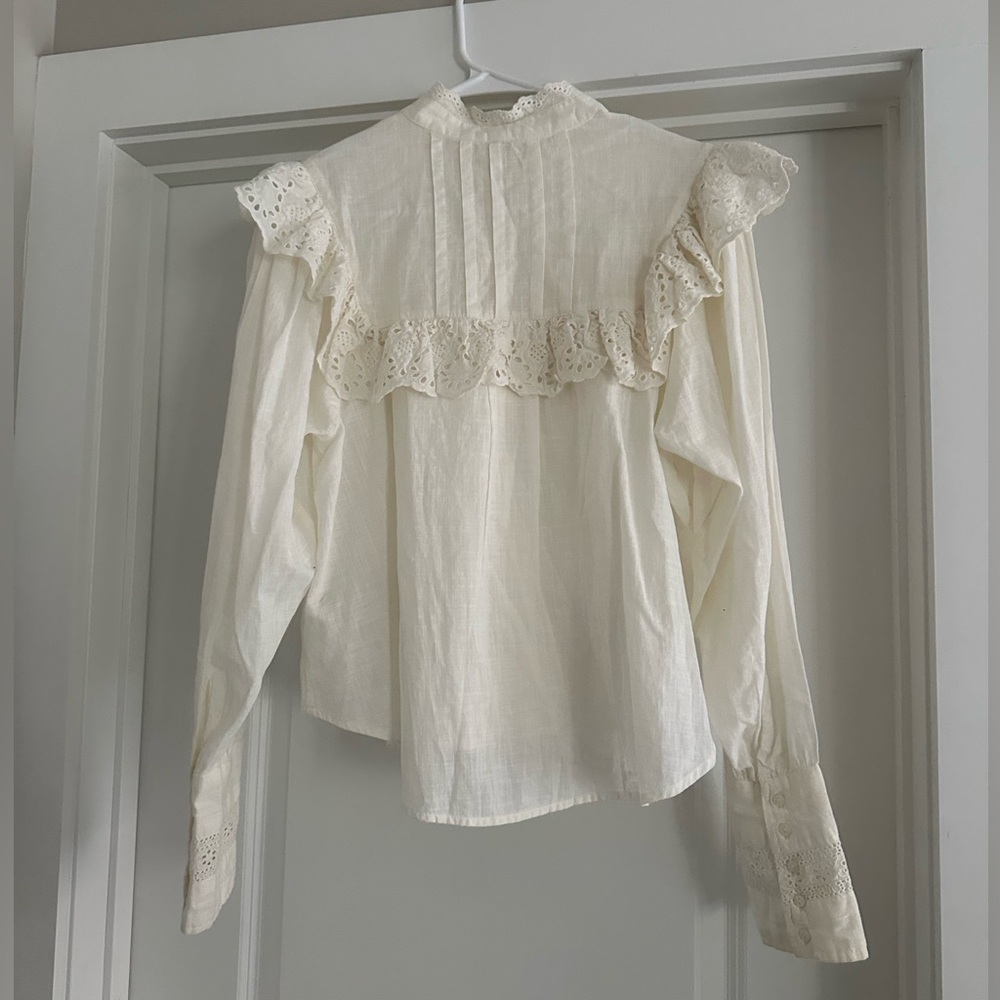 Free People Cream Ruffle Lace Blouse - Picture 2 of 5